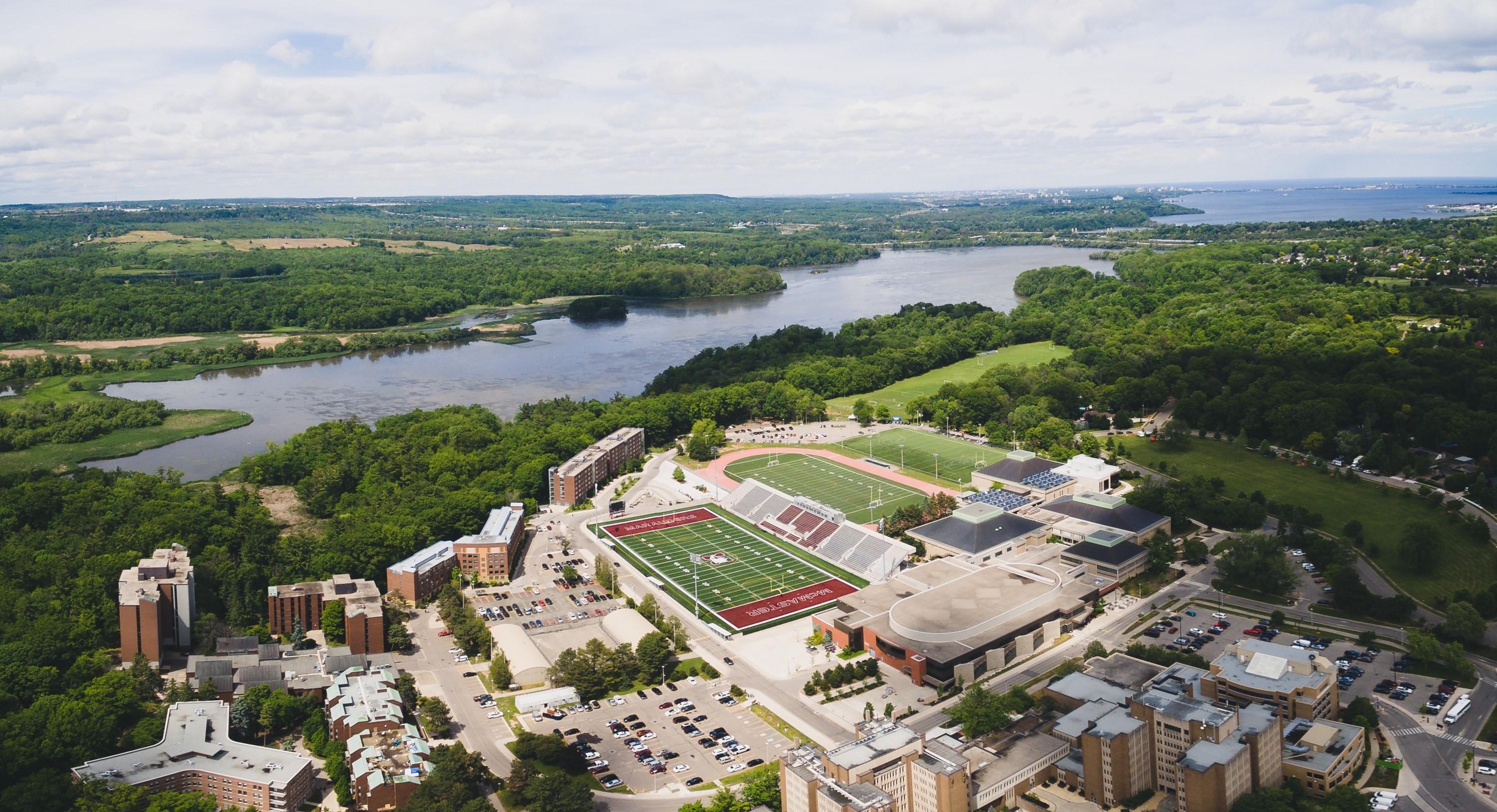 aerial shot of mcmaster campus and the surrounding green space